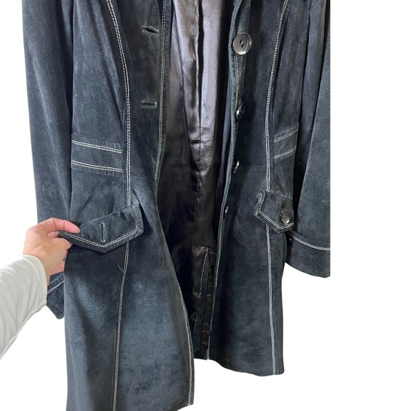 Georgiou Studios Vintage Black Suede Fur Trim Coat Size: 10 - Picture 8 of 14
